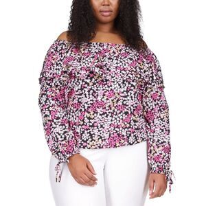 Michael Kors Plus Size Off-the-shoulder Peasant Top In Cerise - 3X